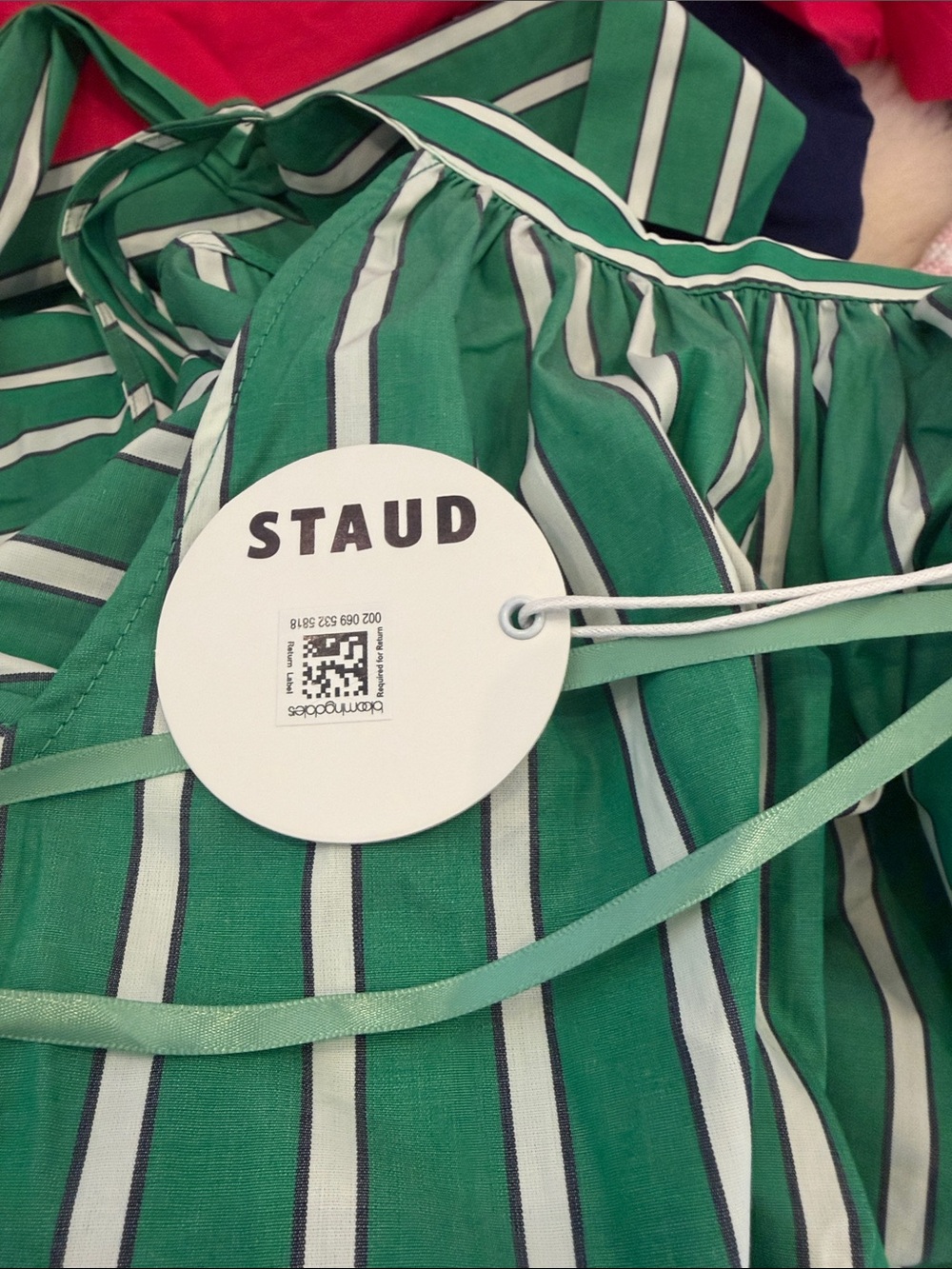 STAUD Green and White Striped Mini Dress - Picture 6 of 7
